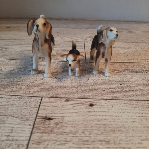 Set of 3 Miniature Mini Porcelain Dogs Beagles Figurines - Picture 8 of 15